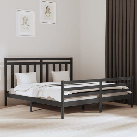 Cadre de lit sans matelas gris 200x200 cm bois massif (1/5)