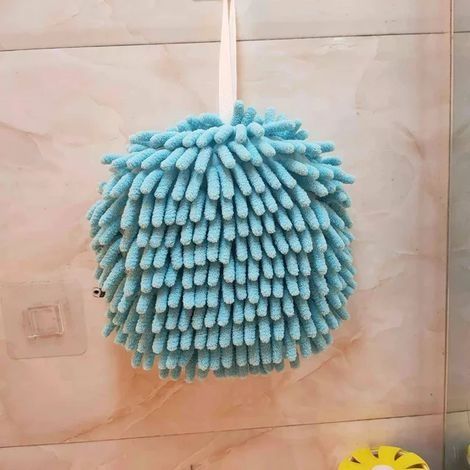 Essuie-mains Cuisine Salle de bains Essuie-mains Boule avec anneau de suspension Serviette en microfibre absorbante douce à séchage rapide Bleu