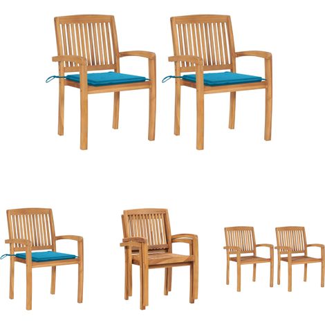 Maison Exclusive Gartenstühle 2 Stk. mit Blauen Kissen Massivholz (1/5)