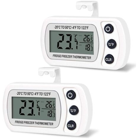 2 PCS Thermomètre pour Réfrigérateur Congélateur Frigidaire Numérique Température -20 à 50°C avec Crochet, Écran LCD Facile à Lire, Fonction d'Enregistrement Max Min (blanc) (1/5)