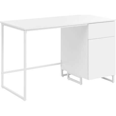 Scrivania per ufficio domestico in MDF e struttura in acciaio 120 x 60 cm con cassetto e contenitori chiusi bianco Lexton (1/5)