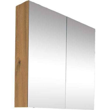 B-Way 80x75 cm Badezimmerschrank aus Massivholz Eiche laminiert mit integriertem Spiegel (BWAY80CABOAK)
