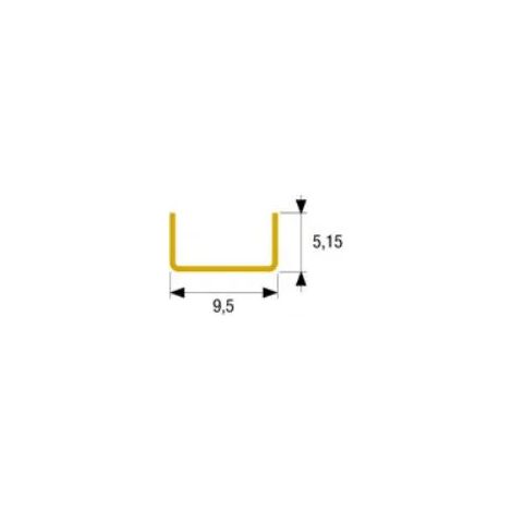 Canalina guida per carrelli OMGE per ante scorrevoli in acciaio ottonato in asta mt.2. (sezione esterna L.9.5 X H.5.15 mm, interna L.8.5 X 4.5 mm).PREZZO AL MT. Compatibile con carrelli OMGE 101-103.