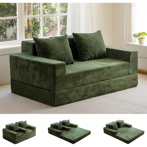 Canapé-Lit Pliant, Méridienne en Velours Côtelé, Sofa Convertible avec Porte-Gobelet et Coussin, Canapé-Lit de Compression pour Salon, Chambre ou Chambre d'amis (1/5)