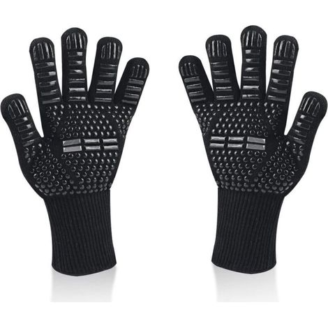 Gants de Barbecue, Universel Gants Four Anti Chaleur Jusqu'à 800°C, Antidérapants Silicone Ignifuge Gant Cuisine avec Protection de l'avant-Bras, pour BBQ, Cuisson au Four, Cheminée (Noir) (1/4)