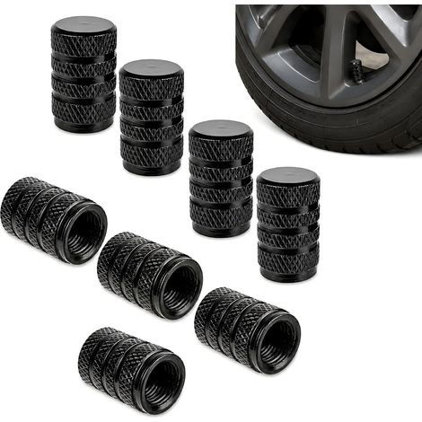 8 Pièces Bouchons de Valve Auto Noirs en Aluminium, Capuchons Filetés et Cache-Valves Antipoussière pour Valves AV Compatibles de Voiture, Moto, Vélo, Camion, SUV, Scooter et Vélo Électrique (1/5)