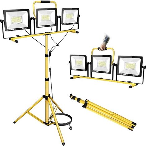 3 x 100 W LED Floodlight with Tripod IP66 Waterproof LED Work Light for Indoor and Outdoor Use, Garage, Garden, Construction Site, 185V-260V (1/5)