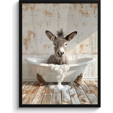 AFFICHE ENCADRÉE Âne - Animaux - Baignoire - Mousse Tableau Décoration Murale 60x80 (1/5)