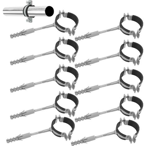 10 Colliers de Serrage Métalliques 48-53 mm avec Vis et Chevilles, Caoutchouc Antivibrations, Collier à vis pour Tubes avec Insonorisation, Supports de Tuyau avec Caoutchouc (48-53 mm 11/4") (1/5)