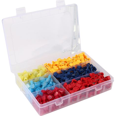 Kit de 240 connecteurs en T à connexion rapide pour fils électriques isolés, avec boîte de rangement.