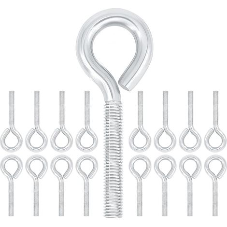 20 Pièces Boulons à Œillet M4 x 40 mm, Acier au Carbone Zingué, Anneaux Filetage Vis Tige Longue pour Fixation et Suspension de Câbles, Argenté (1/5)