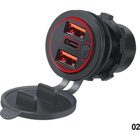 Chargeur de voiture 68 W à triple sortie (USB QC 3.0 et PD Type-C) 12-24 V avec interrupteur tactile, étanche, pour voiture, bateau, camping-car05796