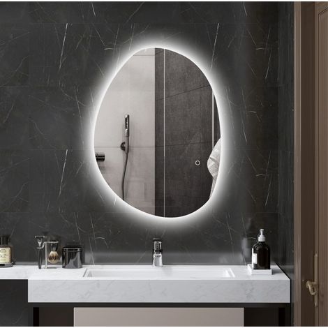 CHICFURN Espejo de baño asimétrico LED 70 x 50 cm plateado con antivaho (1/5)