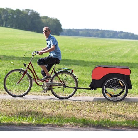 Rimorchio da carico per bicicletta rosso e nero con telaio in acciaio, portata 40 kg (1/5)