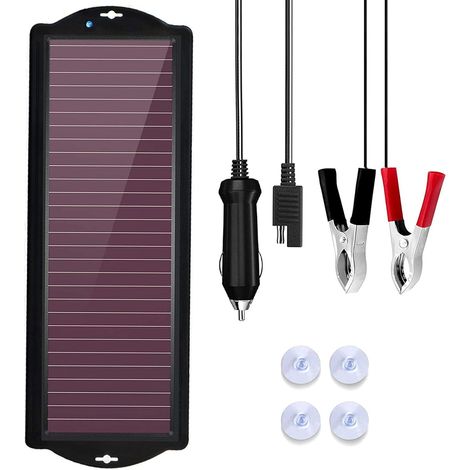 Chargeur d'entretien de Batterie de Voiture Solaire, Panneau Solaire amorphe Portable étanche 12V 2.5W avec Pince de Batterie pour Allume-Cigare pour Automobile, Moto,Bateau,RV,remorque,etc. (1/5)