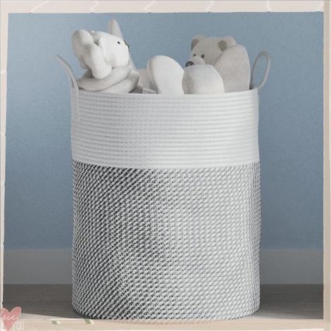 358481 Panier de rangement gris et blanc 38x46 cm coton (1/5)