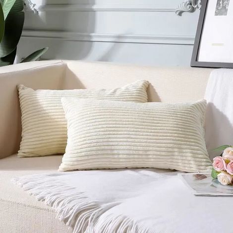 2 housses de coussin en velours côtelé, housse de coussin décorative, housse de coussin de canapé (Beige 30 X 50 Cm) (1/4)
