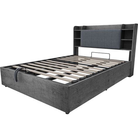 Hydraulisches Stauraumbett 180 x 200 cm mit Stauraumkopfteil, USB/USB-C, Grau, HOMVRA (1/5)