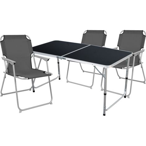 4-teiliges Campingmöbel Set anthrazit 120x60x58/70cm schwarz-MMC330872B+3xMPO2600-Grau (1/4)