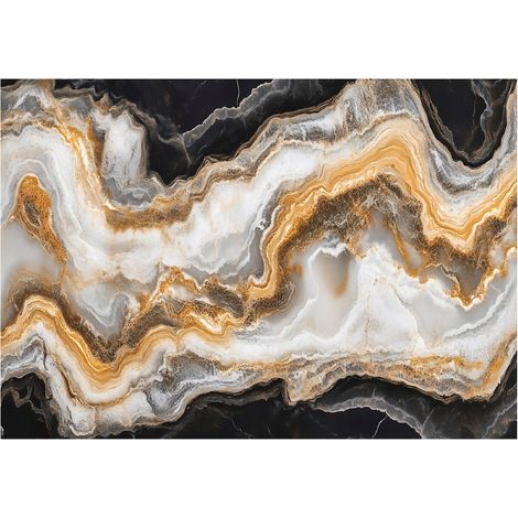 Papier peint avec motif marbre noir et doré, décoration murale pour salon et salle de bain – 200 x 140 cm, papier peint intissé Wallarena (1/4)