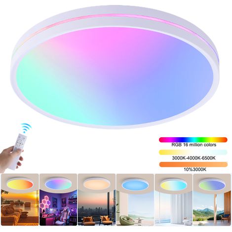 Plafonnier LED à intensité variable avec télécommande, puits de lumière LED à spectre complet, plafonnier RGB irisé, couleur variable, φ37 cm (1/5)