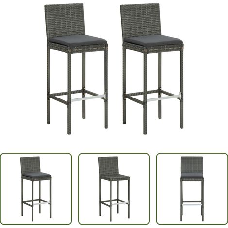 Barhocker - Garten-Barhocker mit Kissen 2 Stk. Grau Poly Rattan (1/5)