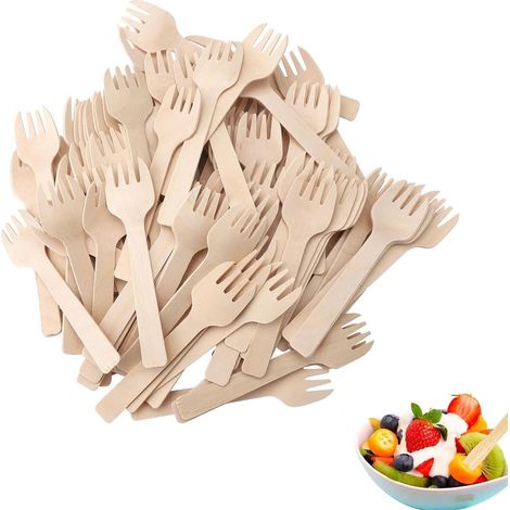 Lot de 300 Fourchettes en Bois Mini Fourchettes Jetables Petites Cuillères Fourchette à Apéritif en Vrac Couverts en Bambou Fourchette à Gâteau en Bambou Mini Ustensiles Bouleau Naturel 4 Pouces (1/5)