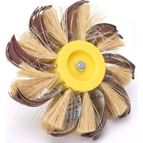 Roue de polissage en sisal pour perceuse électrique manuelle, disque de polissage en sisal et toile émeri, roue de polissage de 6 mm montée sur arbre, 180 (1/5)