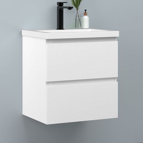 SKY Wall-mounted Vanity Unit Matte White 2‑Drawer with Style A Drawer Curved Bowl Basin (1/5)