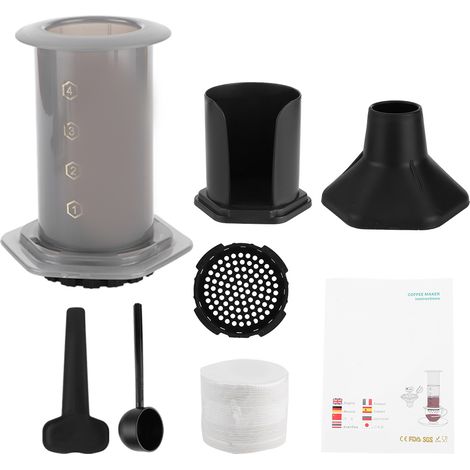 Tragbare All-in-One-Kaffeepresse mit 400 Filterpapieren, geeignet für den Gebrauch zu Hause und im Büro, schwarz.