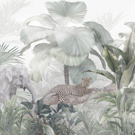 Papier peint panoramique - Jungle Léopard - 130 cm x 130 cm (1/2)