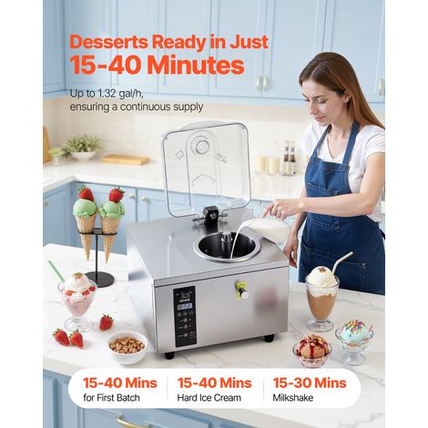 Sorbetière 500 W, Turbine à Glace Dure Rendement 5 L/h, pour Sorbet Gelato Snack-bars Restaurants, Machine à Glace Italienne avec C… (1/5)
