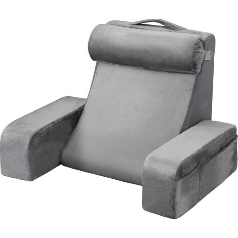 VEVOR Cuscino da Lettura per Schienale del Letto con Braccioli e 3 Tasche, Grande Cuscino da Letto con Supporto per Collo Rimovibile e Spugna 25D, per Leggere, Giocare, Riposare, Lavorare, Grigio (1/5)