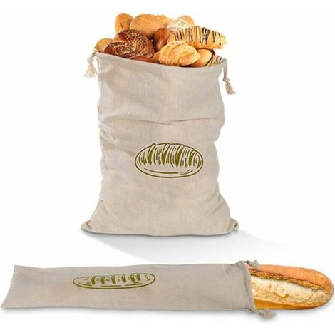 Sacs à pain , lot de 2 sacs à pain en lin, sacs à pain réutilisables, parfaits pour le pain cuit à la maison pour le stockage des aliments à la maison, cadeau pour les boulangers (1/4)