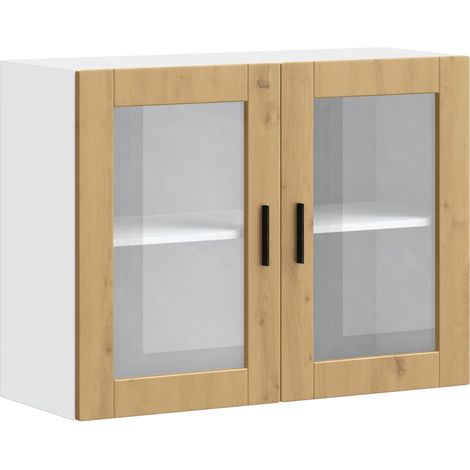 Armoire murale de cuisine porte en verre-Meuble suspendu de rangement Porto chêne artisanal 638417 (1/5)