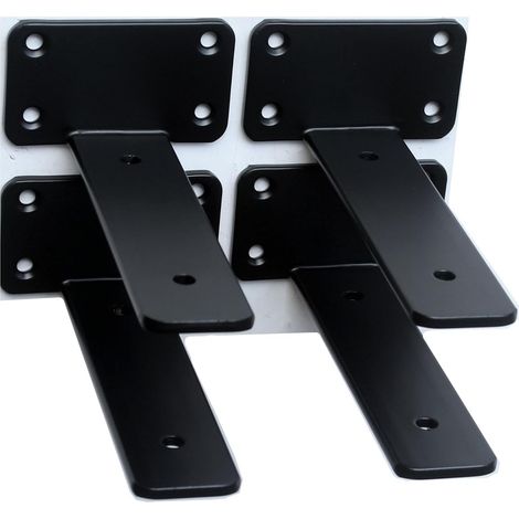 Juego de 4 soportes invisibles en forma de L para estantes, color negro, 15 cm (1/5 de pulgada de grosor) – Soportes de hierro para estantes flotantes – Soportes metálicos de estilo rústico industrial (1/5)