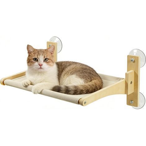 1 Perchoir Fenêtre Chat Pliable Bois Métal Support 30kg Tissu Lavable Intérieur (1/5)
