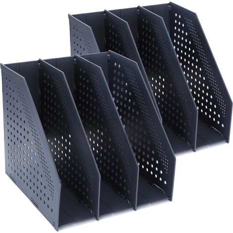 Porte-revues Pliable, Porte Revue Bureau avec 3 Compartiments  2 Pièces Classeurs à Revues de Grande Capacité, Rangement Papier Vertical A4 ET PLUS, Gris Foncé (1/5)