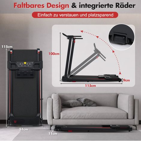 Laufband mit 8 % Steigung, tragbares Laufband für Zuhause mit Griff, klappbares Laufband mit 1–12 km/h und 120 kg Belastbarkeit, 3,0 PS, 4 verstellbare Standfüße, Schnelltaste Geschwindigkeit (1/5)
