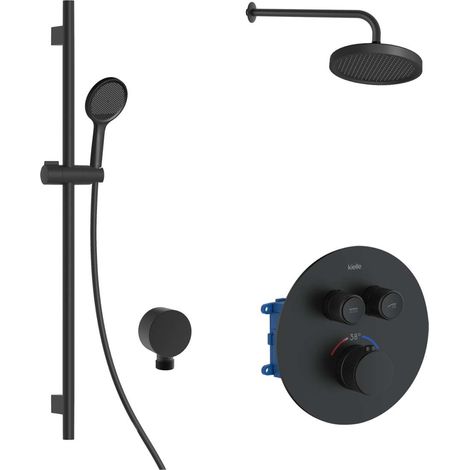 kielle Oudee - Mitigeur thermostatique encastré, 2 sorties, avec accessoires EcoSpare et corps d’encastrement, noir mat 20602SPT54