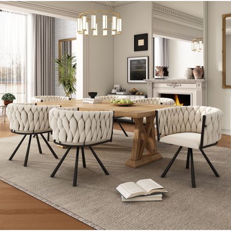 Silla de comedor giratoria de terciopelo, beige, lote de 6 DESVIAE (1/5)