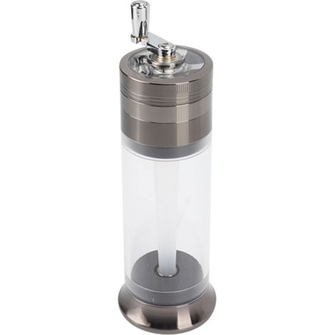 Manuelle Gewürzmühle, 50 mm, 4-lagig, mit Kegelfüllsystem, transparentem Behälter und Druckknopf, ideal für Zuhause und unterwegs, gunmetal-grau (1/5)