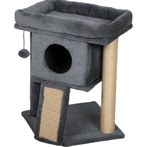 Árbol rascador para gatos con yute, plataforma, casita y juguete 40x40x57 cm (1/5)