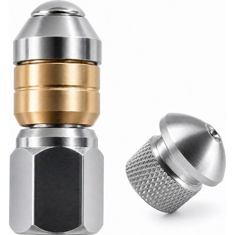 Lot de 2 Buse Deboucheur Canalisation en Acier Inoxydable,Buse Nettoyeur Haute Pression pour Kärcher Kränzle WAP,1 Rigide et 1 Rotative Entrée 1/8",Nettoyage Efficace des Tuyaux (1/5)