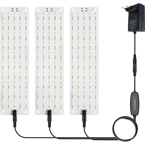 Panneau de Culture LED à Spectre Complet avec 450 LED (60 Rouges, 48 3000K, 342 5000K), Minuterie 3/6/12H et 6 Niveaux de Intensité, Kit 3 Plaques 11.8x3.1po pour Plantes d'Intérieur et Semis