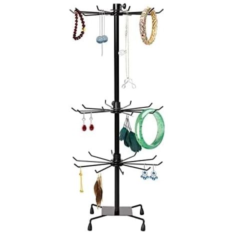 Youyijia Rotating Jewelry Tower 3 Tier Necklaces Hanger Stand Jewelry Holder Keyring Display Rotating Stand Rack for Organize Jewelry Necklaces Earrings Black (1/5)