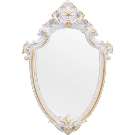 1 Miroir mural forme bouclier, plastique et verre, blanc, 41,9x27,9cm, décoration salon chambre (1/5)