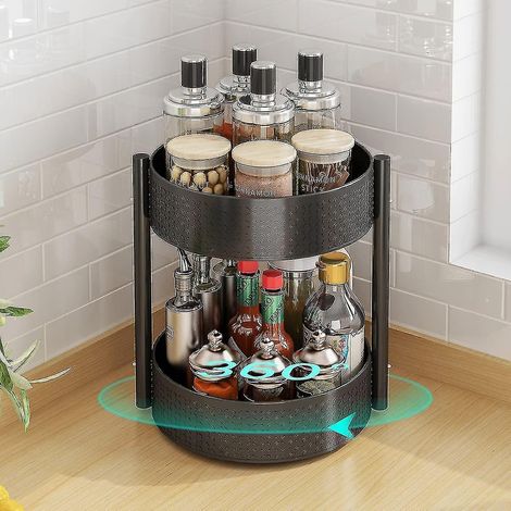 Étagère à épices rotative avec plateau tournant en acier au carbone, organisateur de cuisine pour condiments, pots à épices, herbes et bouteilles