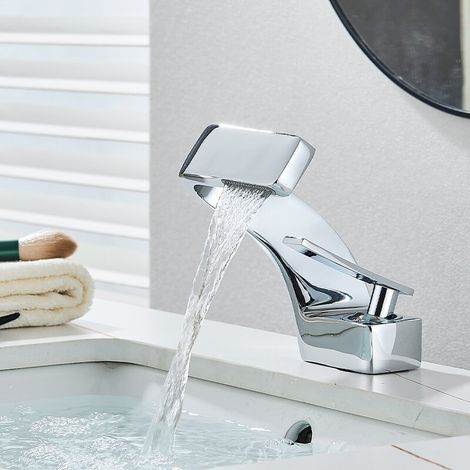 Suguword – Mitigeur de lavabo cascade en laiton – 1 poignée – Finition électrolytique – Économie d'eau 30% – Installation facile sans plombier (1/5)