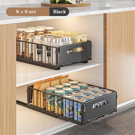 Lunsy – Organisateur de tiroir extensible 2pcs – Panier de rangement en acier au carbone – Montage sous étagère pour salle de bains – Style moderne (1/5)